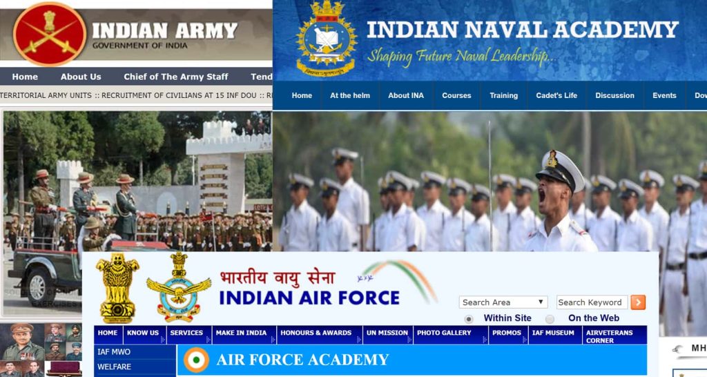 Indian military academy, Indian naval academy, Indian air force academy