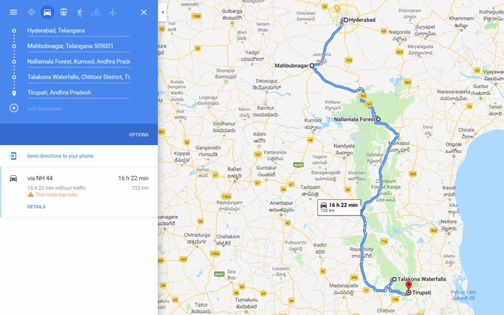 Car trip from hyderabad to tirupati
