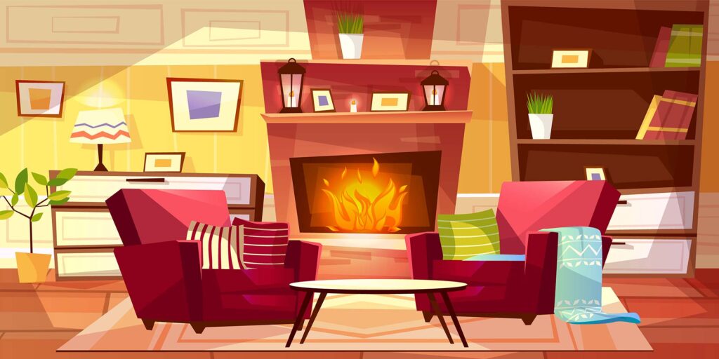 Living room interior illustration of cozy modern or retro apartments and furniture.