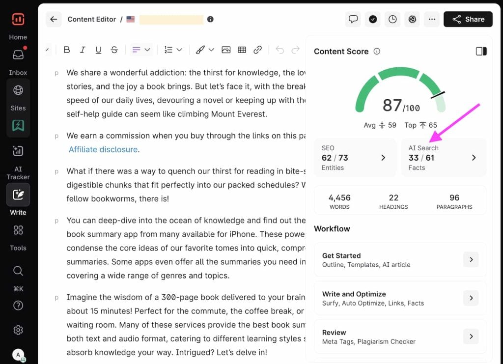 Surfer SEO Content Editor