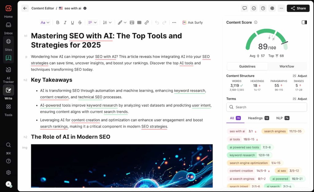 Surfer SEO Content Editor