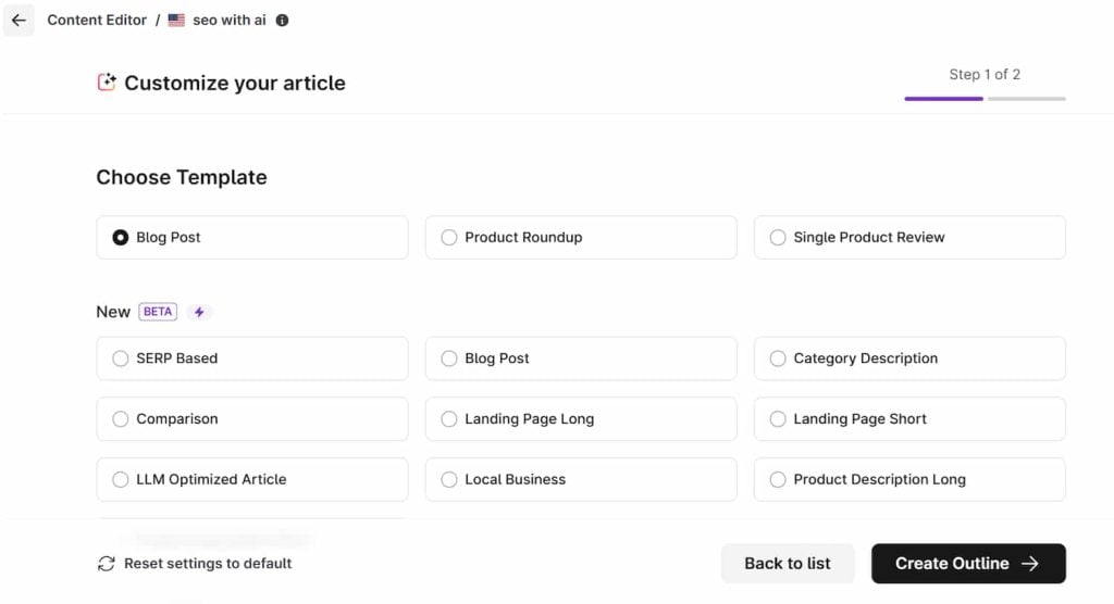 Surfer SEO AI writing blog outline