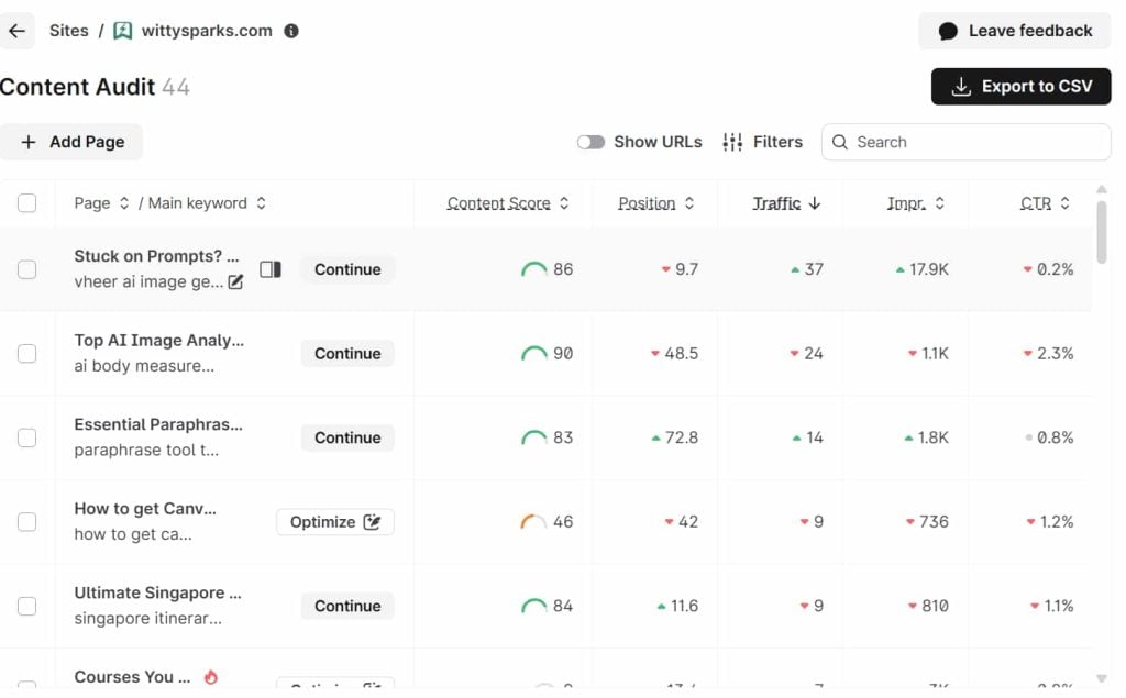 SURFER SEO Content Audit