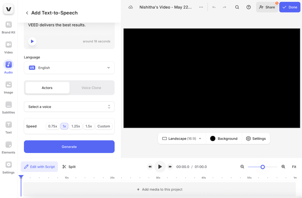 VEED - Text to speech AI Audio Generation