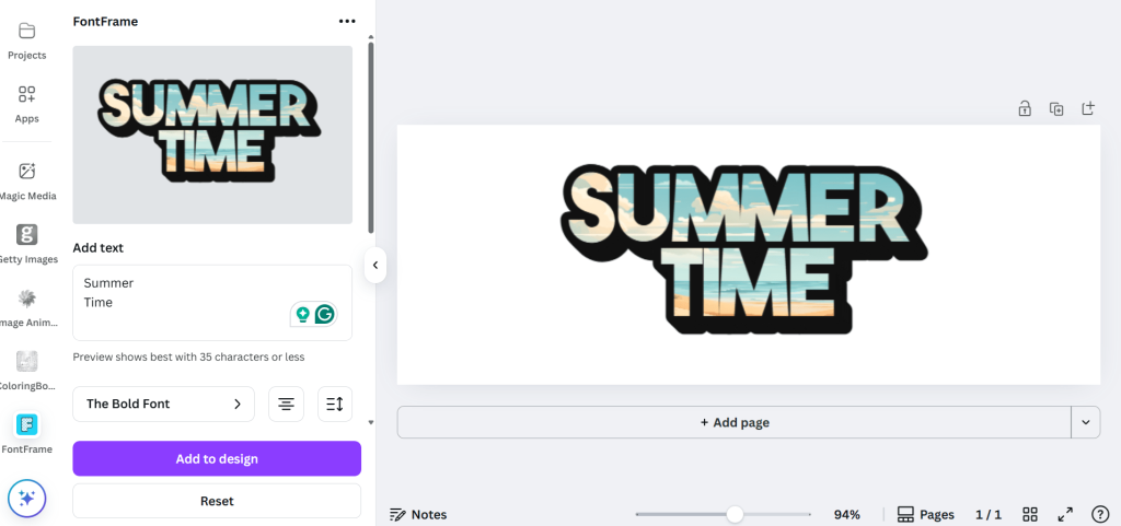 Canva FontFrame example