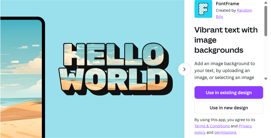 FontFrame Canva App - Text with Image Background