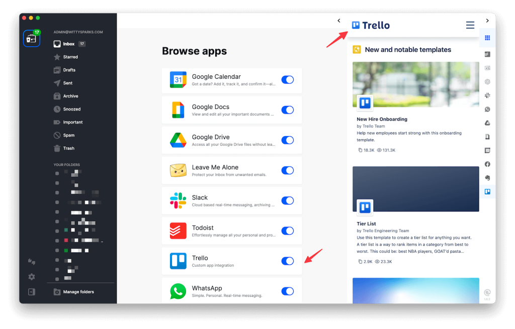 Mailbird apps Trello Integration