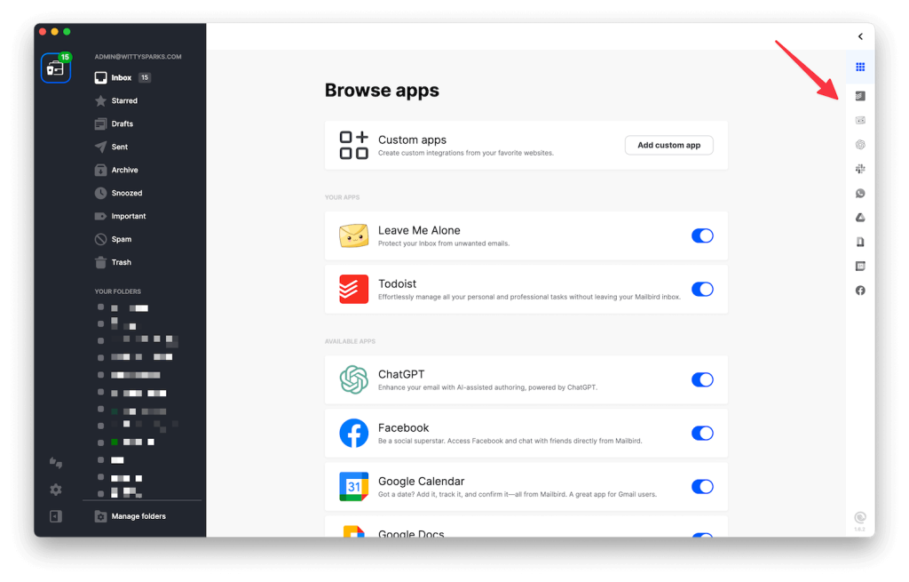 Mailbird browse apps to integrate