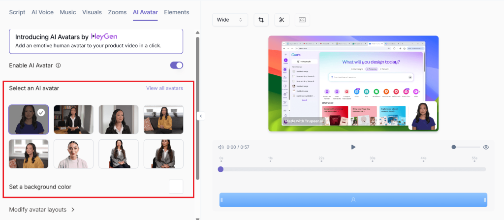 trupeer ai avatar snapshot