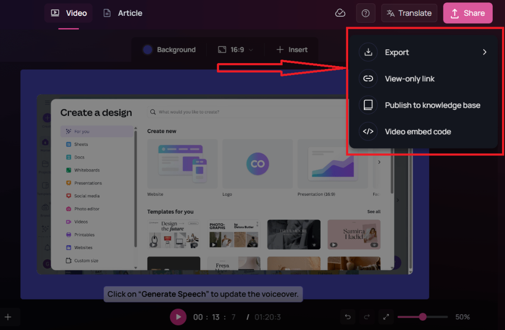 Share and export video.