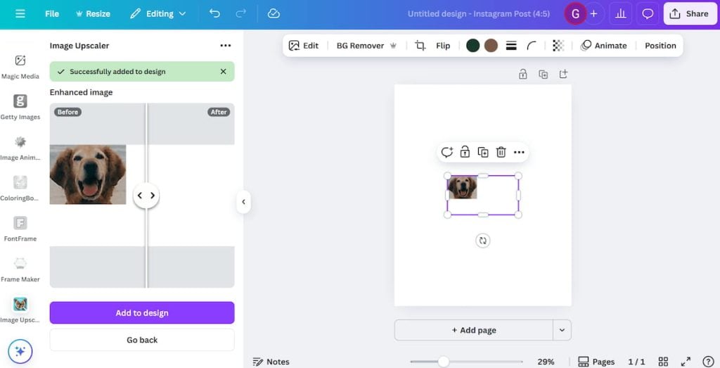 Canva App - Image Upscaler example