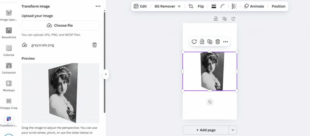 Canva App - Transform image example