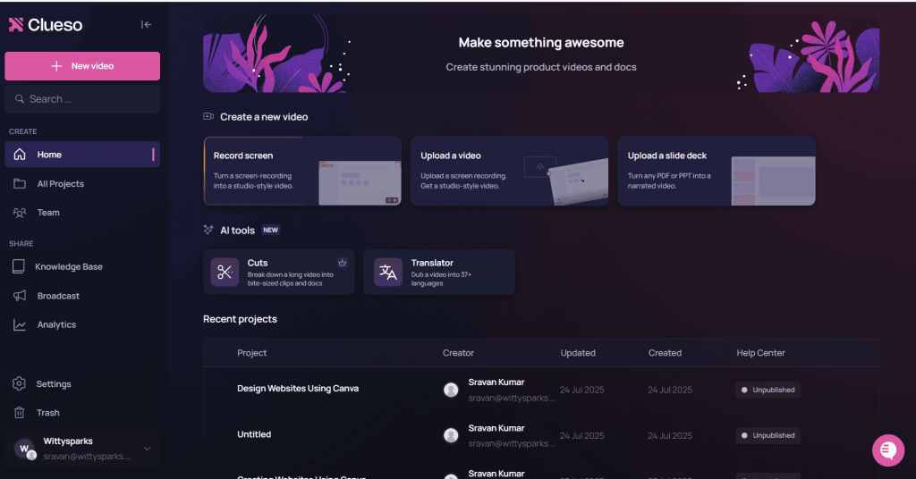 Clueso Dashboard