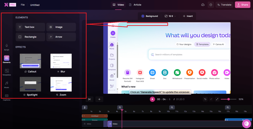 Clueso elements in video editor