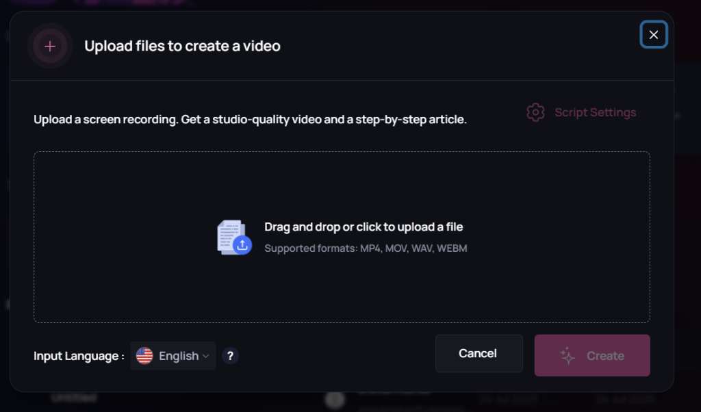 Clueso - Upload files to create a video.