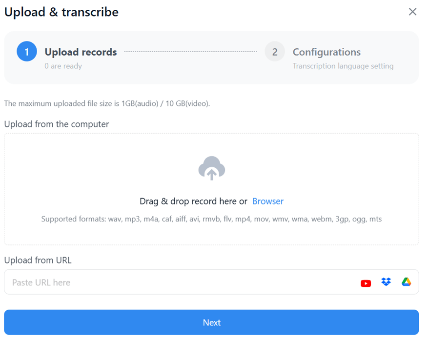 Notta AI - Upload and transcribe
