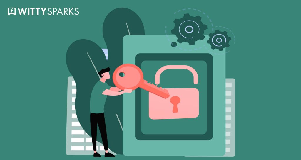 Illustration of a person holding a large key unlocking a padlock, symbolizing Privileged Access Management.