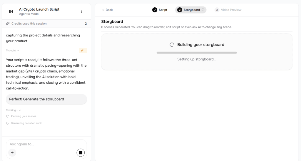 I Tried Ngram AI to Make a Product Demo Video. The Workflow Surprised Me. 8 ai video tool Ngram generating storyboard scenes automatically from a script