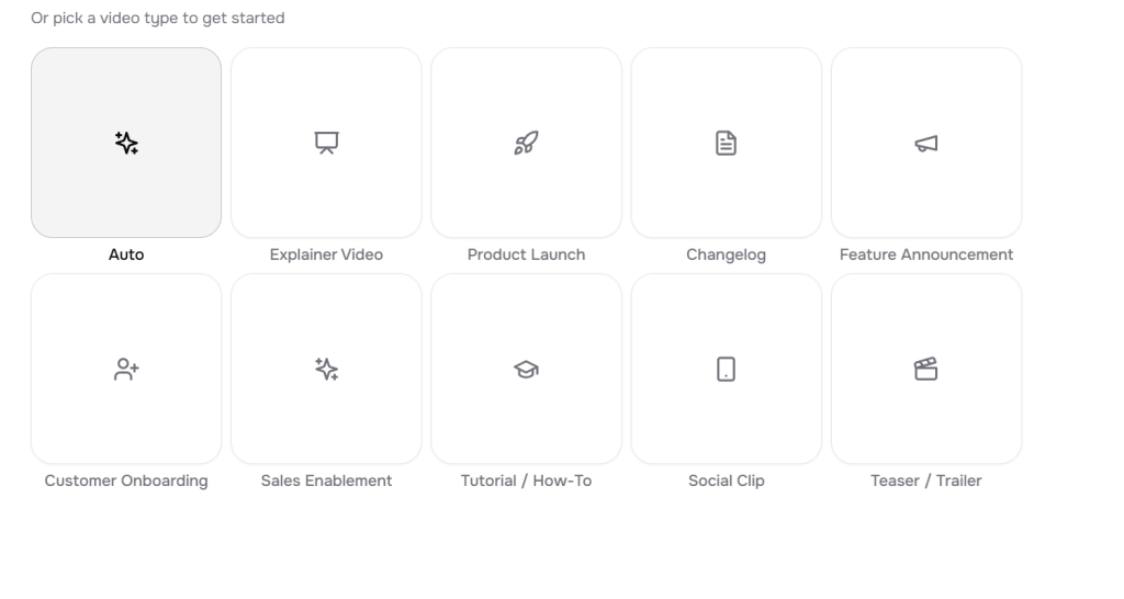 I Tried Ngram AI to Make a Product Demo Video. The Workflow Surprised Me. 4 ai video tool Ngram interface showing video type templates like explainer video, product launch, tutorial, and social clip
