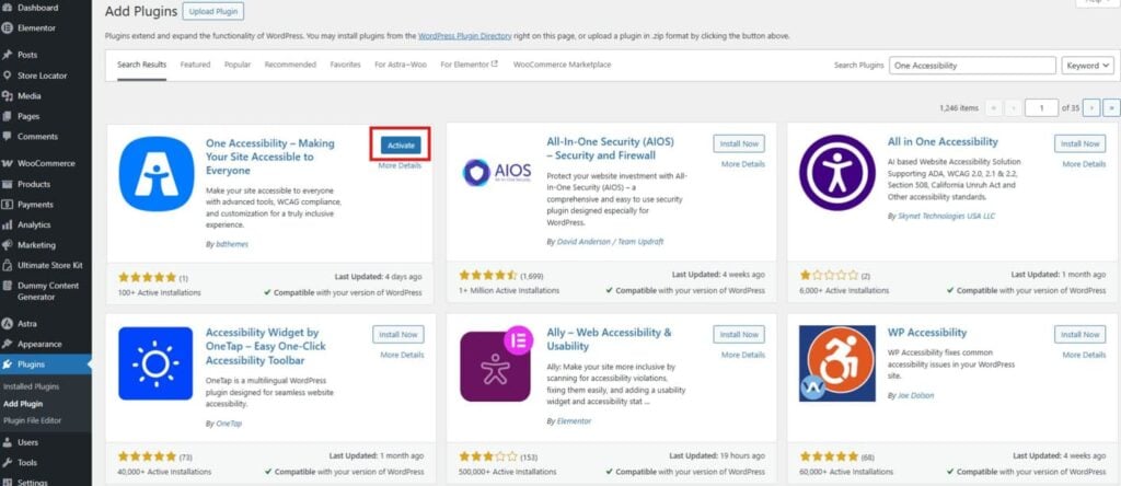 How to Make Your WordPress Website Accessible (Using One Accessibility Plugin)? 5 Activate One Accessibility WordPress plugin