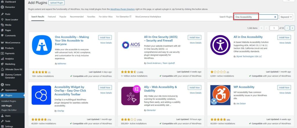 How to Make Your WordPress Website Accessible (Using One Accessibility Plugin)? 4 One accessibility WordPress plugin search and install