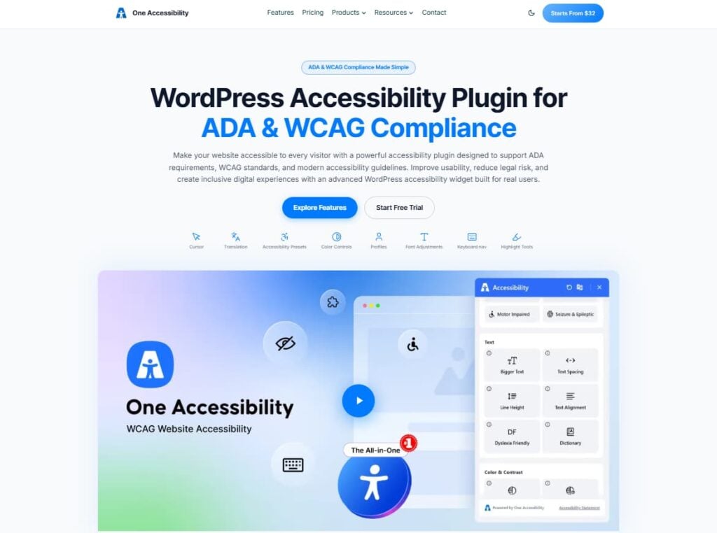 How to Make Your WordPress Website Accessible (Using One Accessibility Plugin)? 3 One accessibility WordPress plugin homepage
