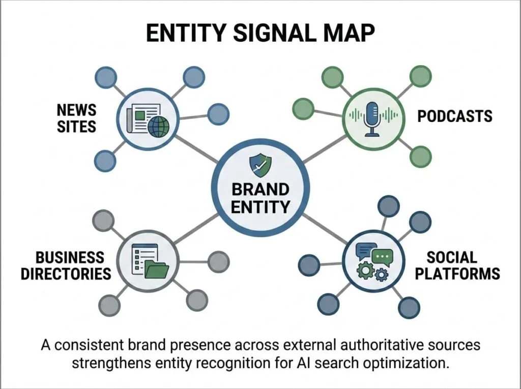 AI Search Optimization: How to Get Your Brand Mentioned in ChatGPT and Google AI Overviews 4 Entity signal map
