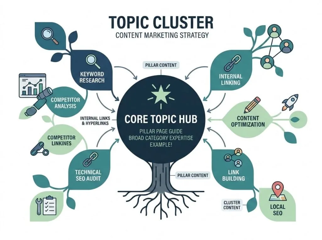 AI Search Optimization: How to Get Your Brand Mentioned in ChatGPT and Google AI Overviews 3 Topic cluster - Content marketing strategy